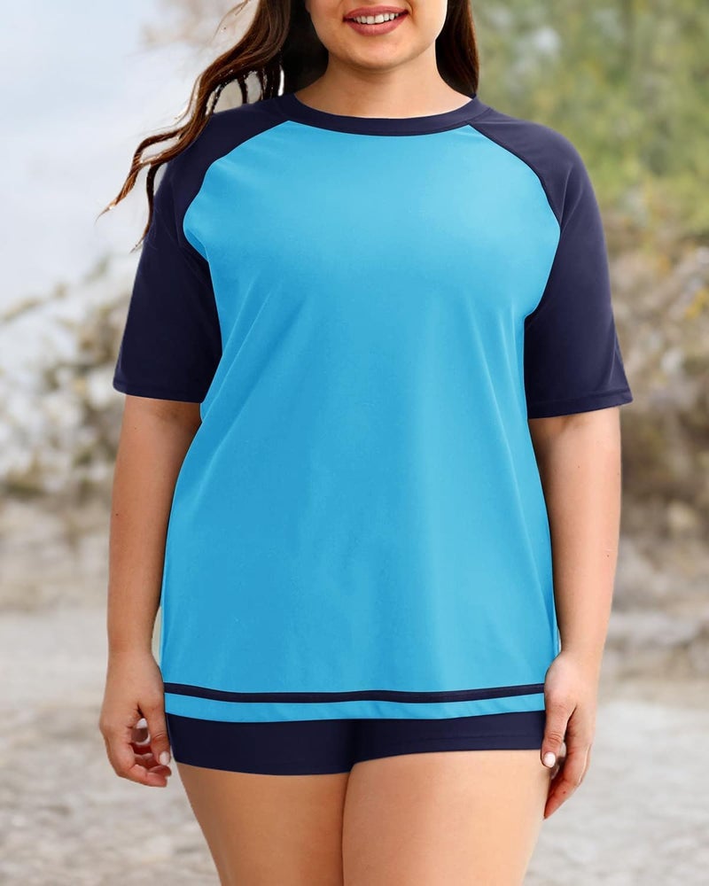 Holipick Two Piece Women Plus Size Rash Guard Short Sleeve Swim Shirts and Shorts UPF 50+ Rashguard Swimsuit - Image 5